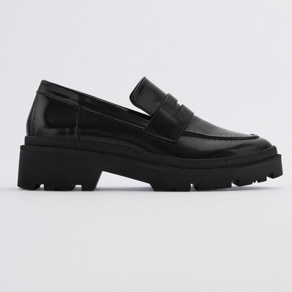 Zara Threaded Sole Loafers Black